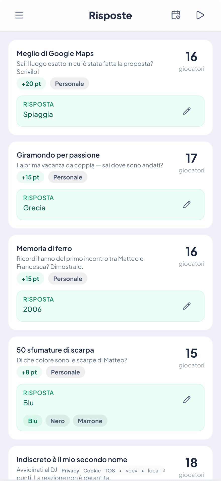 Lista risposte