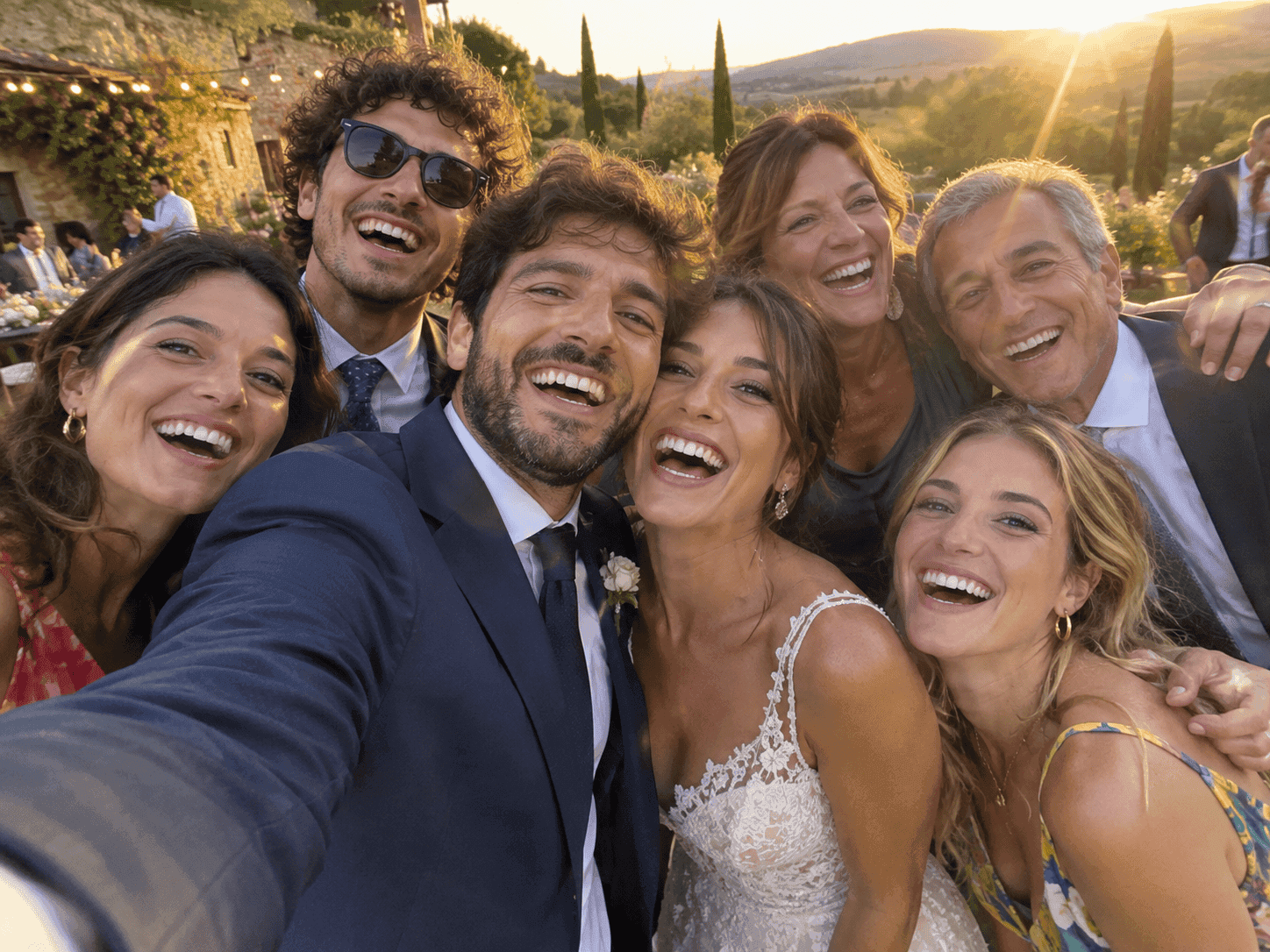 Selfie di squadra con gli sposi
